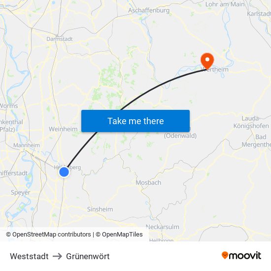 Weststadt to Grünenwört map