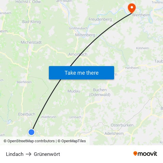Lindach to Grünenwört map