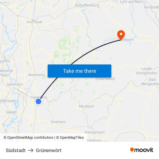 Südstadt to Grünenwört map