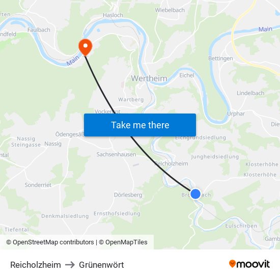 Reicholzheim to Grünenwört map