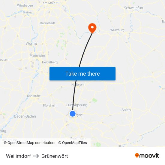 Weilimdorf to Grünenwört map