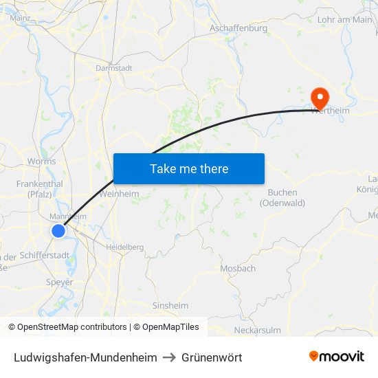 Ludwigshafen-Mundenheim to Grünenwört map