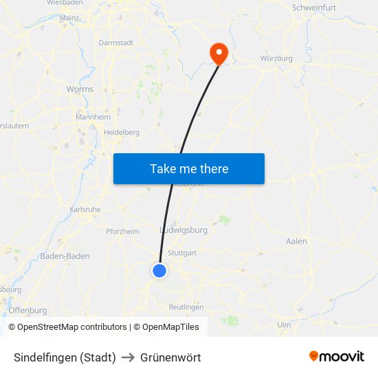 Sindelfingen (Stadt) to Grünenwört map