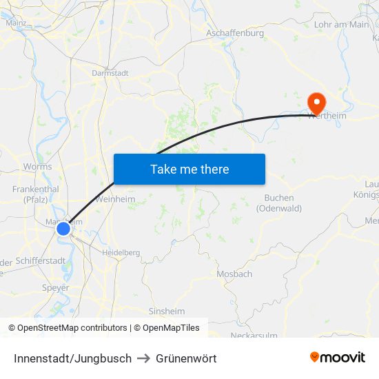 Innenstadt/Jungbusch to Grünenwört map