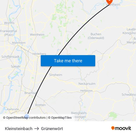 Kleinsteinbach to Grünenwört map