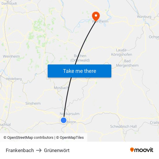 Frankenbach to Grünenwört map