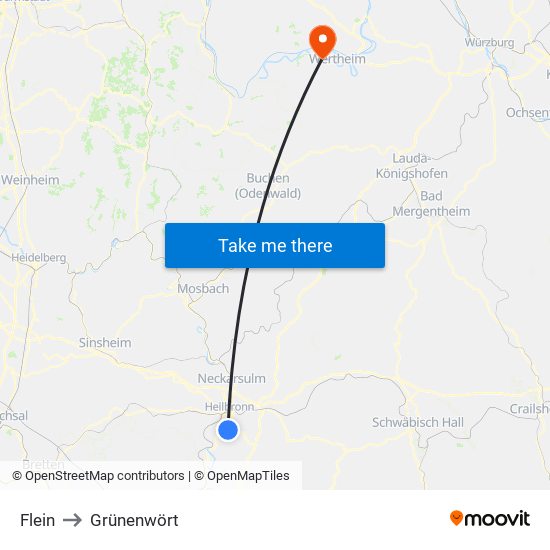 Flein to Grünenwört map