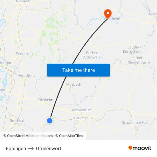 Eppingen to Grünenwört map