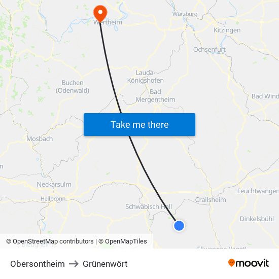 Obersontheim to Grünenwört map