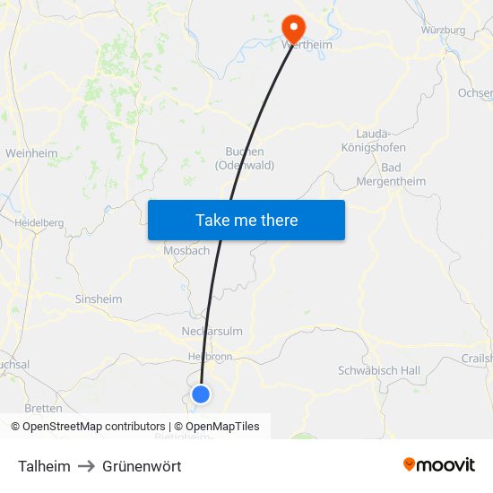 Talheim to Grünenwört map