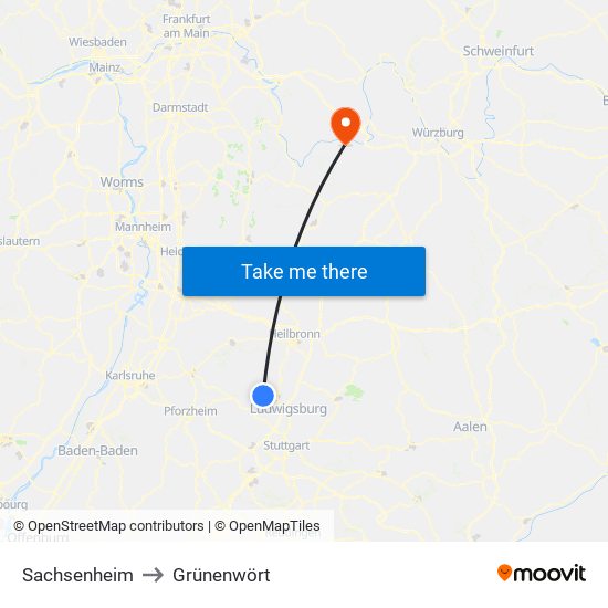 Sachsenheim to Grünenwört map