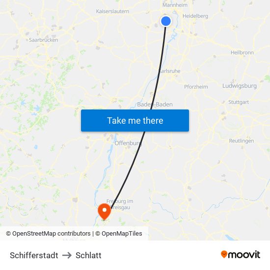 Schifferstadt to Schlatt map