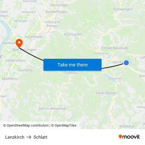 Lenzkirch to Schlatt map