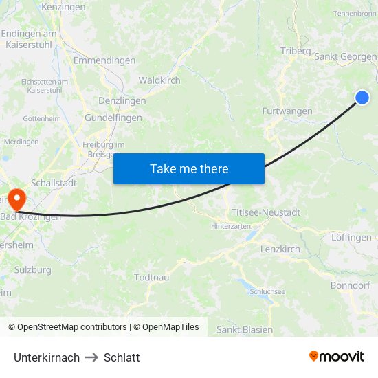 Unterkirnach to Schlatt map