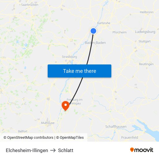 Elchesheim-Illingen to Schlatt map