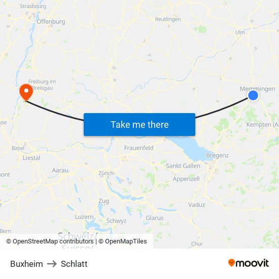 Buxheim to Schlatt map