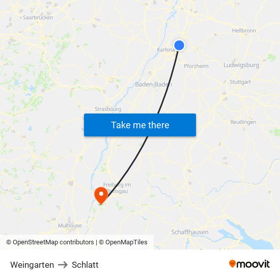 Weingarten to Schlatt map