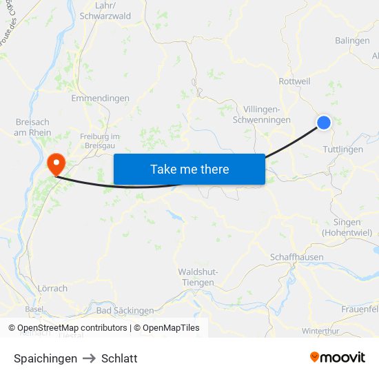 Spaichingen to Schlatt map