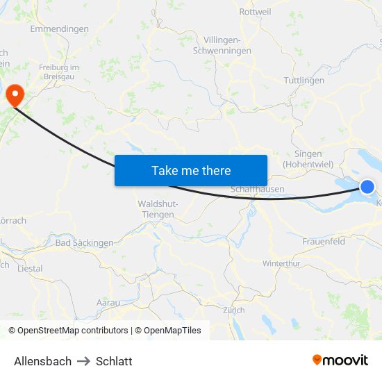 Allensbach to Schlatt map