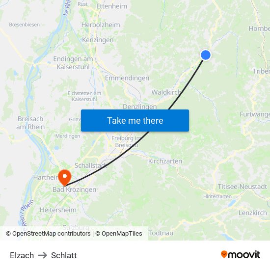 Elzach to Schlatt map