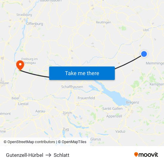 Gutenzell-Hürbel to Schlatt map