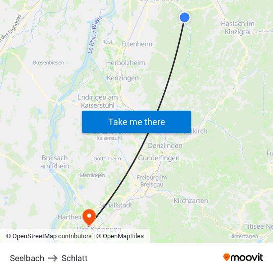 Seelbach to Schlatt map