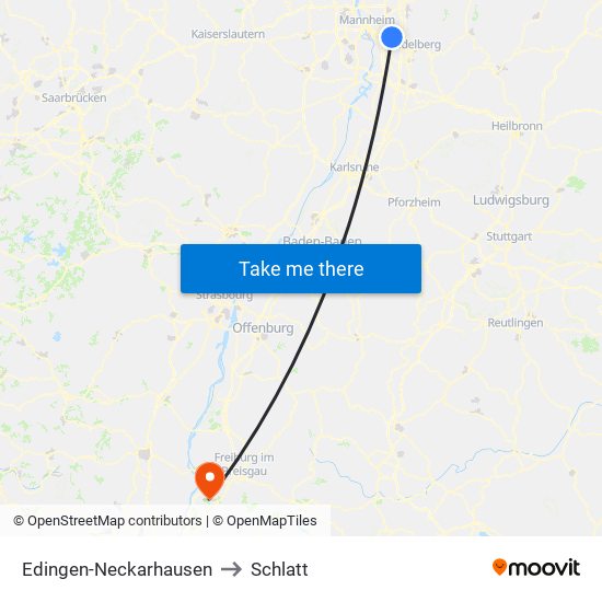 Edingen-Neckarhausen to Schlatt map