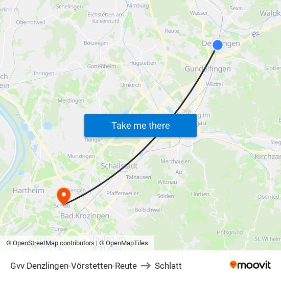 Gvv Denzlingen-Vörstetten-Reute to Schlatt map