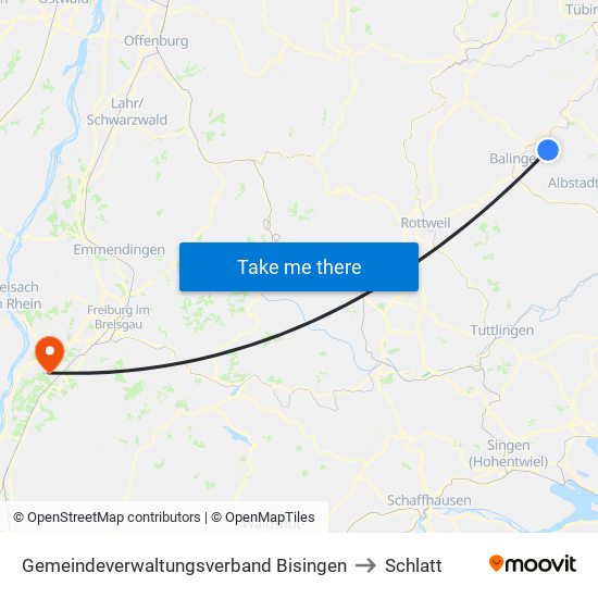 Gemeindeverwaltungsverband Bisingen to Schlatt map