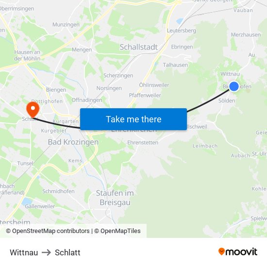 Wittnau to Schlatt map