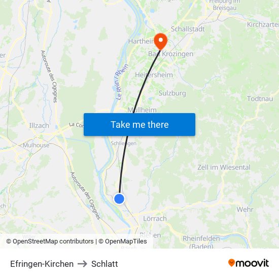 Efringen-Kirchen to Schlatt map
