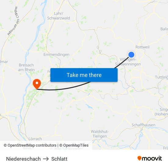 Niedereschach to Schlatt map