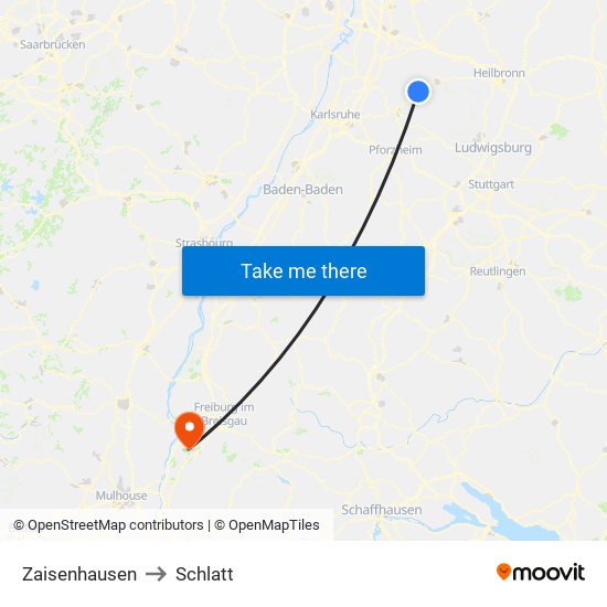 Zaisenhausen to Schlatt map