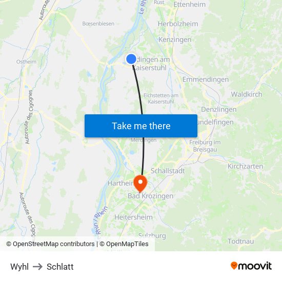 Wyhl to Schlatt map