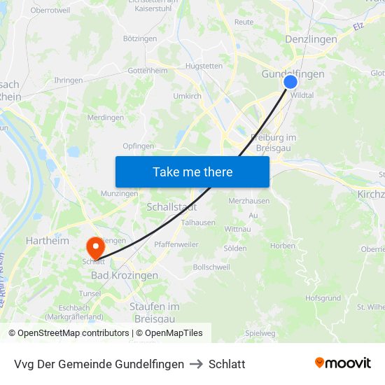 Vvg Der Gemeinde Gundelfingen to Schlatt map