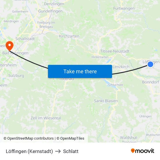 Löffingen (Kernstadt) to Schlatt map