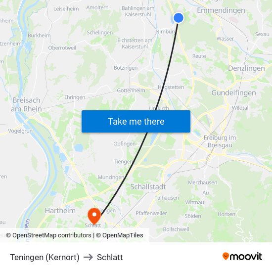 Teningen (Kernort) to Schlatt map