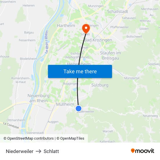 Niederweiler to Schlatt map