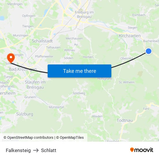 Falkensteig to Schlatt map