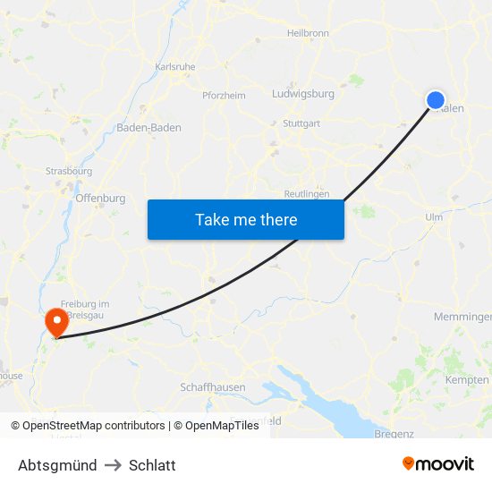 Abtsgmünd to Schlatt map