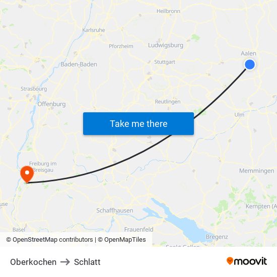 Oberkochen to Schlatt map