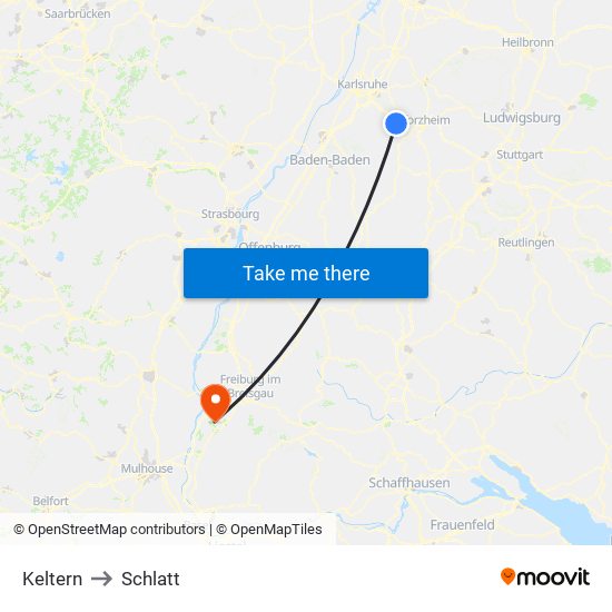 Keltern to Schlatt map