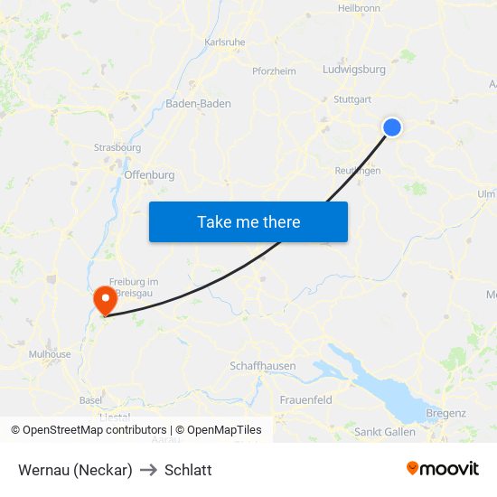 Wernau (Neckar) to Schlatt map