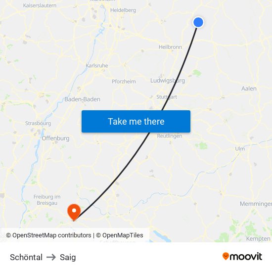 Schöntal to Saig map