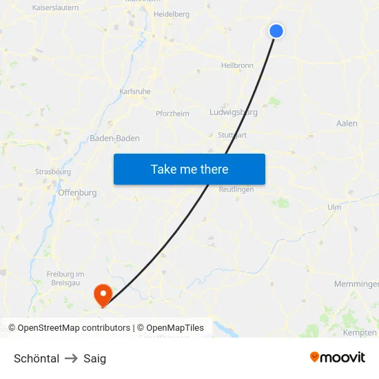 Schöntal to Saig map