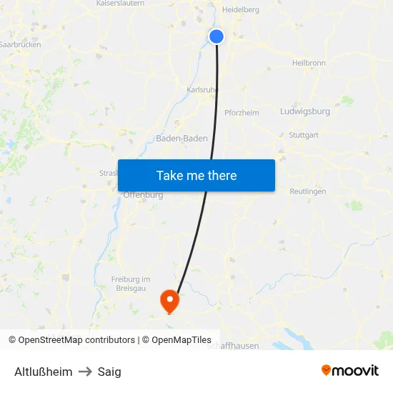 Altlußheim to Saig map