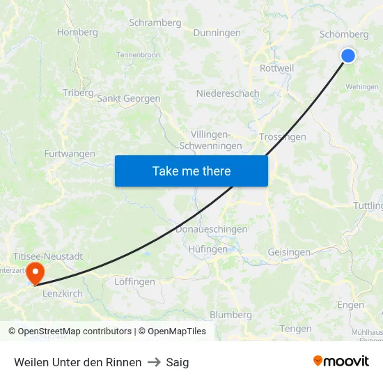 Weilen Unter den Rinnen to Saig map