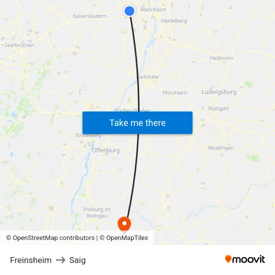 Freinsheim to Saig map
