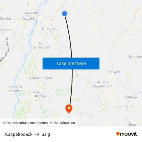 Kappelrodeck to Saig map