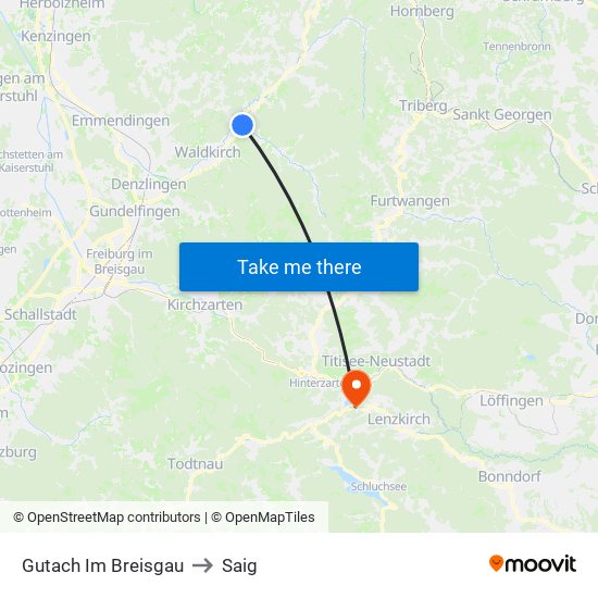 Gutach Im Breisgau to Saig map